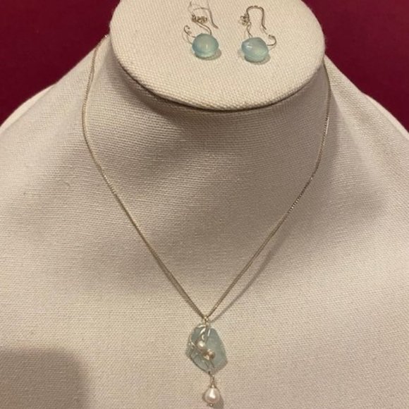 VTG Hand Made Silver Blue Bead Necklace SET - Picture 4 of 8